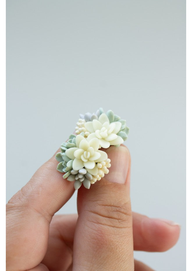Succulent Stud Earrings - Ivory Green Gray Echeveria Plant Hypoallergenic Earrings