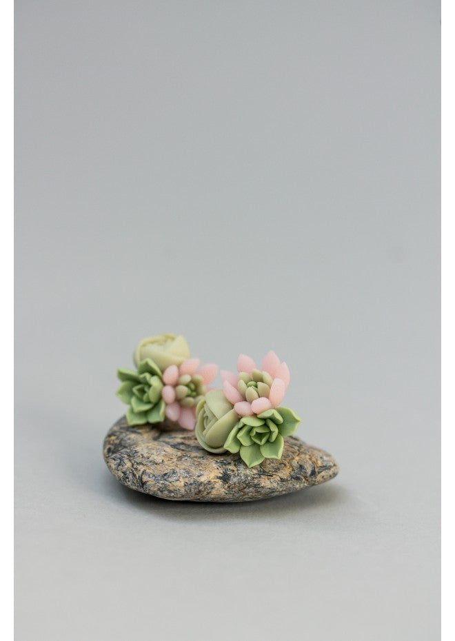 Pink Succulent Stud Earrings