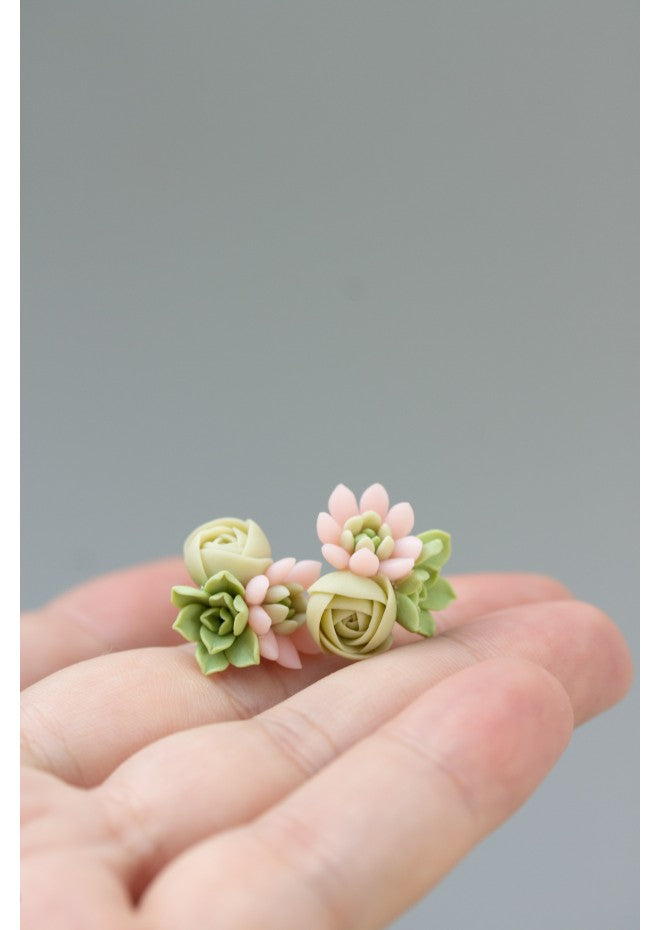 Pink Succulent Stud Earrings