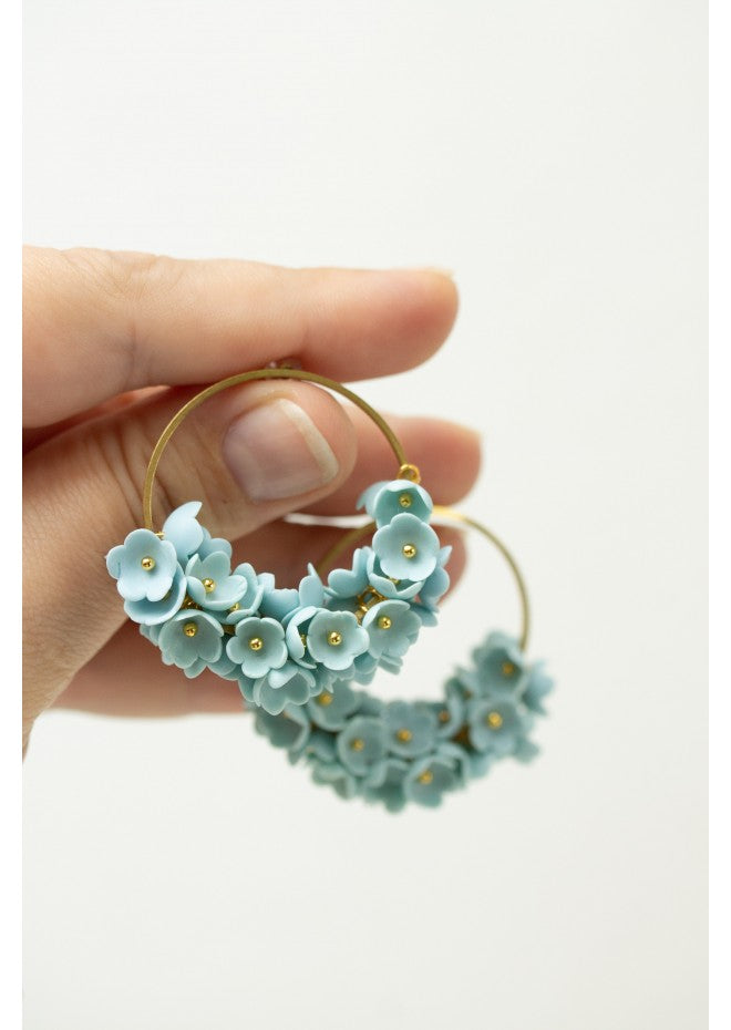 Handmade Light Blue Floral Hoop Earrings