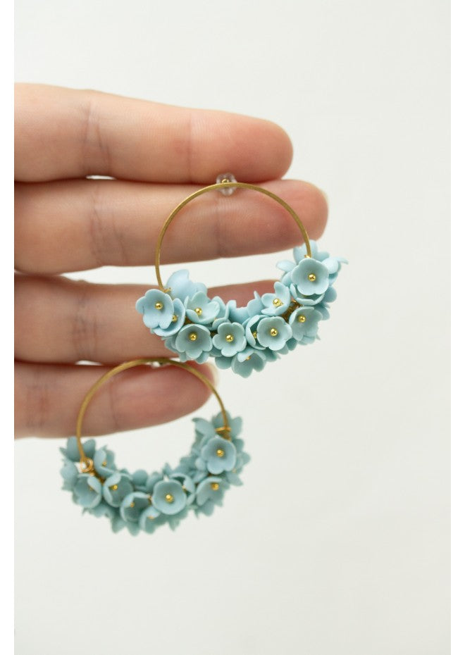 Handmade Light Blue Floral Hoop Earrings