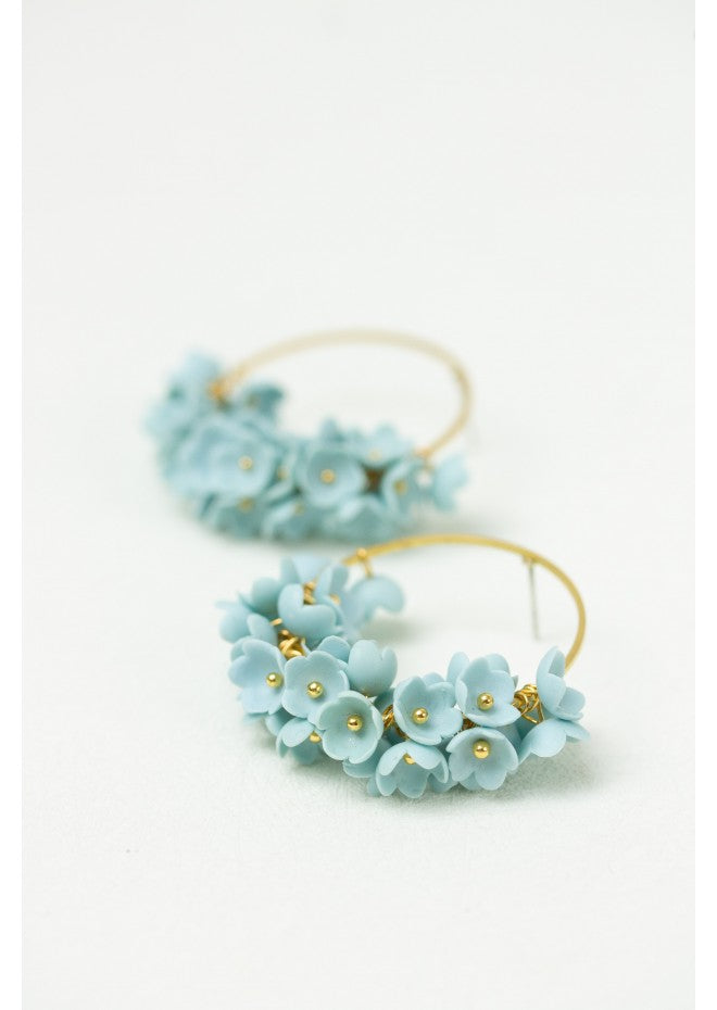 Handmade Light Blue Floral Hoop Earrings