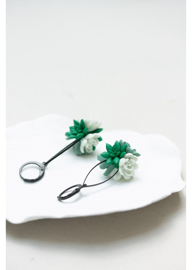 Green Succulent Drop Earrings