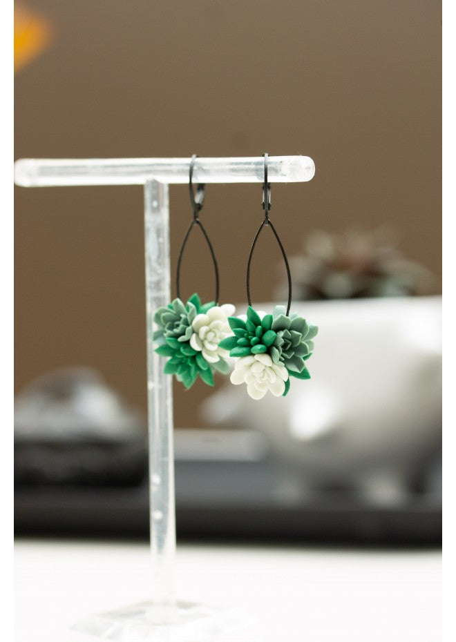 Green Succulent Drop Earrings
