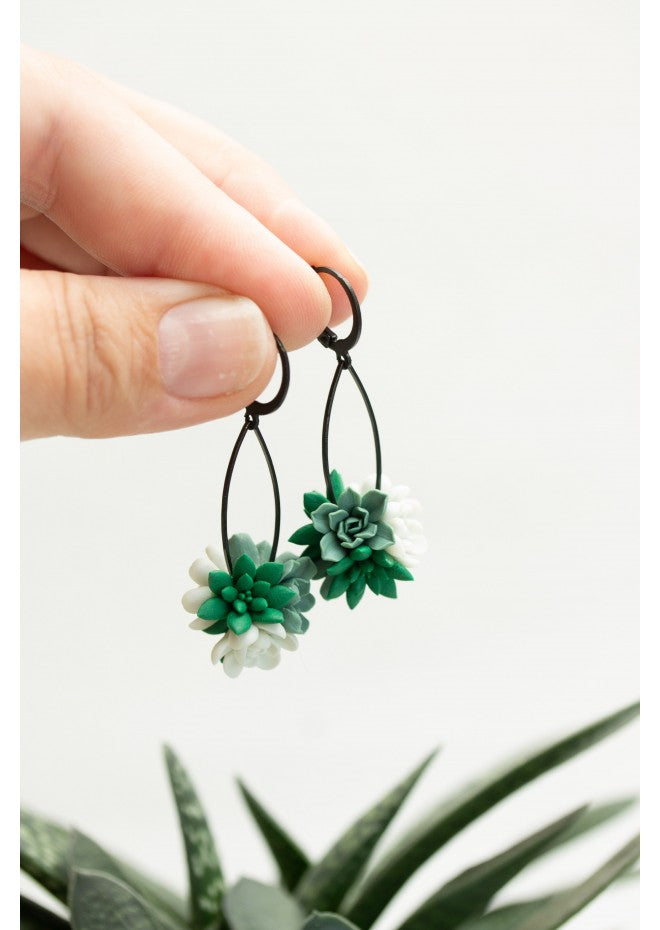 Green Succulent Drop Earrings