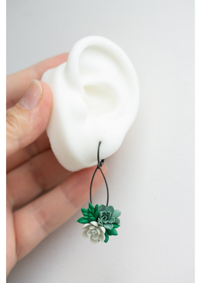 Green Succulent Drop Earrings