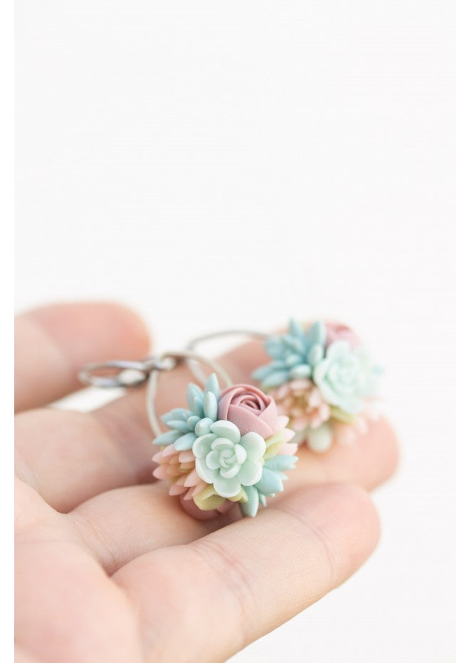 Pastel Succulent Drop Earrings