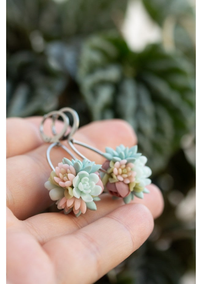 Pastel Succulent Drop Earrings