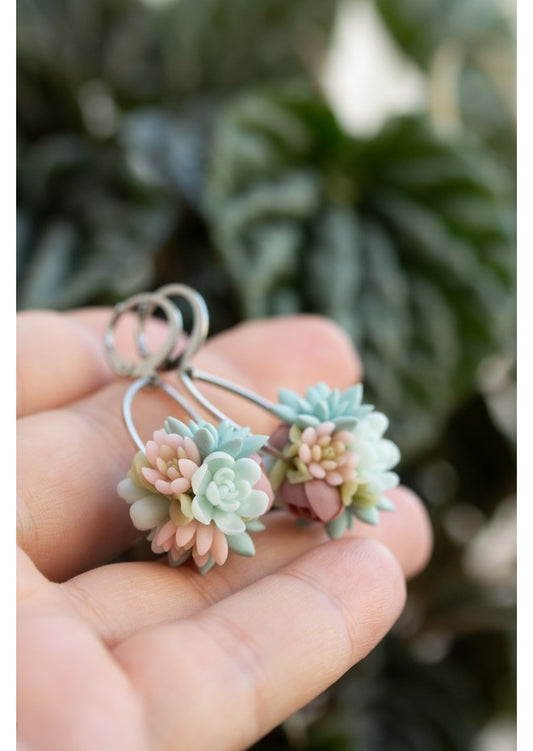 Pastel Succulent Drop Earrings