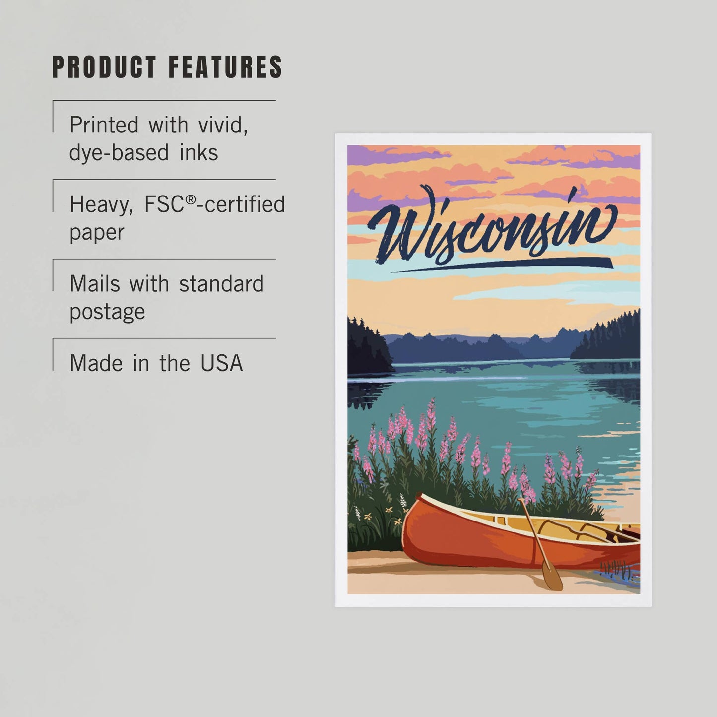 Premium Postcard Wisconsin, Canoe and Lake Scene