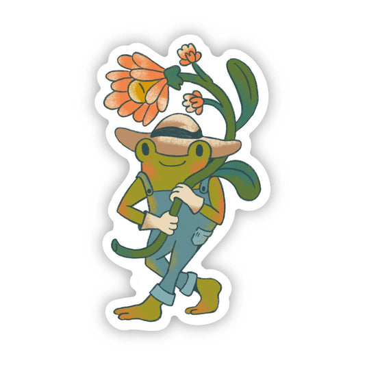 Frog in Overalls With Flowers Sticker