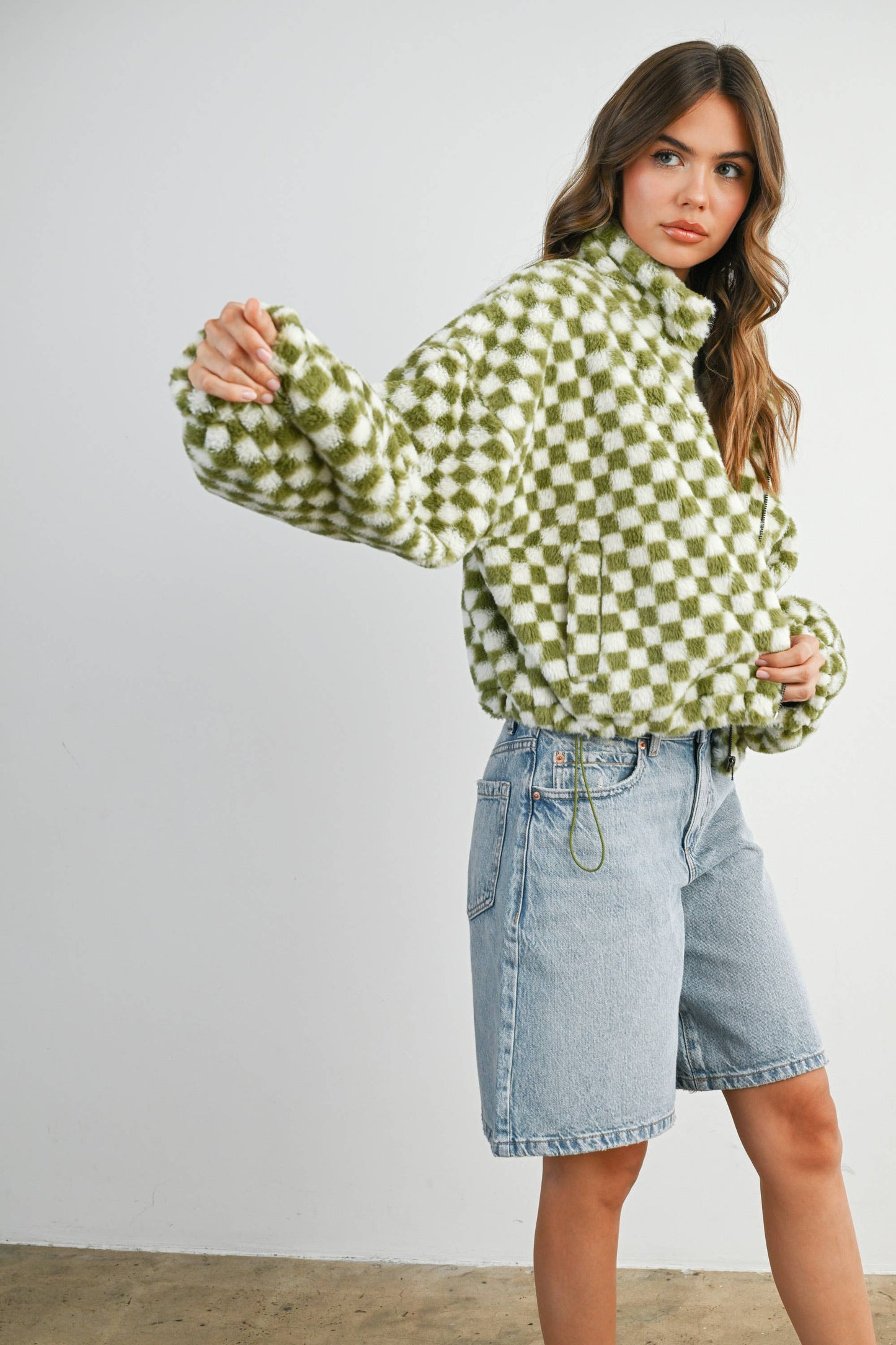 Fall Winter Checker Teddy Fall Jacket