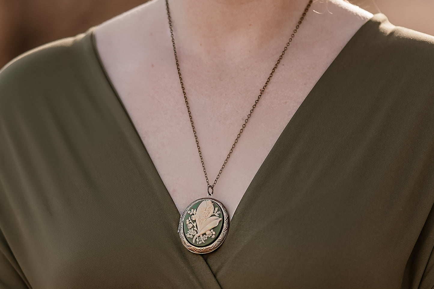 Lily of The Valley Cameo Locket