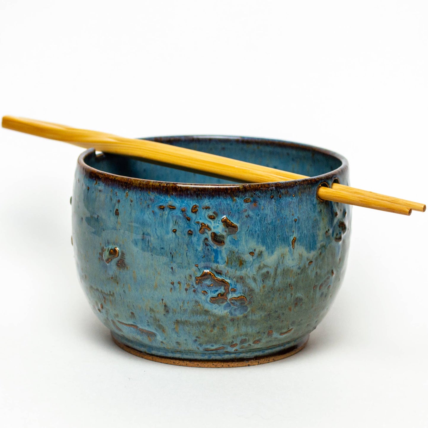 Rice/Noodle Bowl - Handmade Stoneware Clay - Dark Blue Swirl