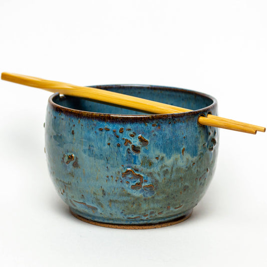 Rice/Noodle Bowl - Handmade Stoneware Clay - Dark Blue Swirl