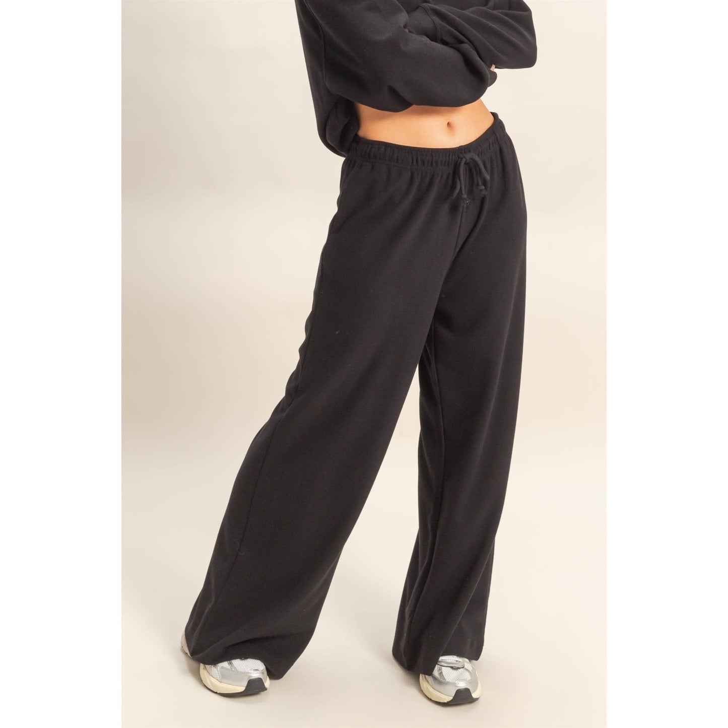 Soft Ribbed Wide Leg Drawstring Waist Sweatpants