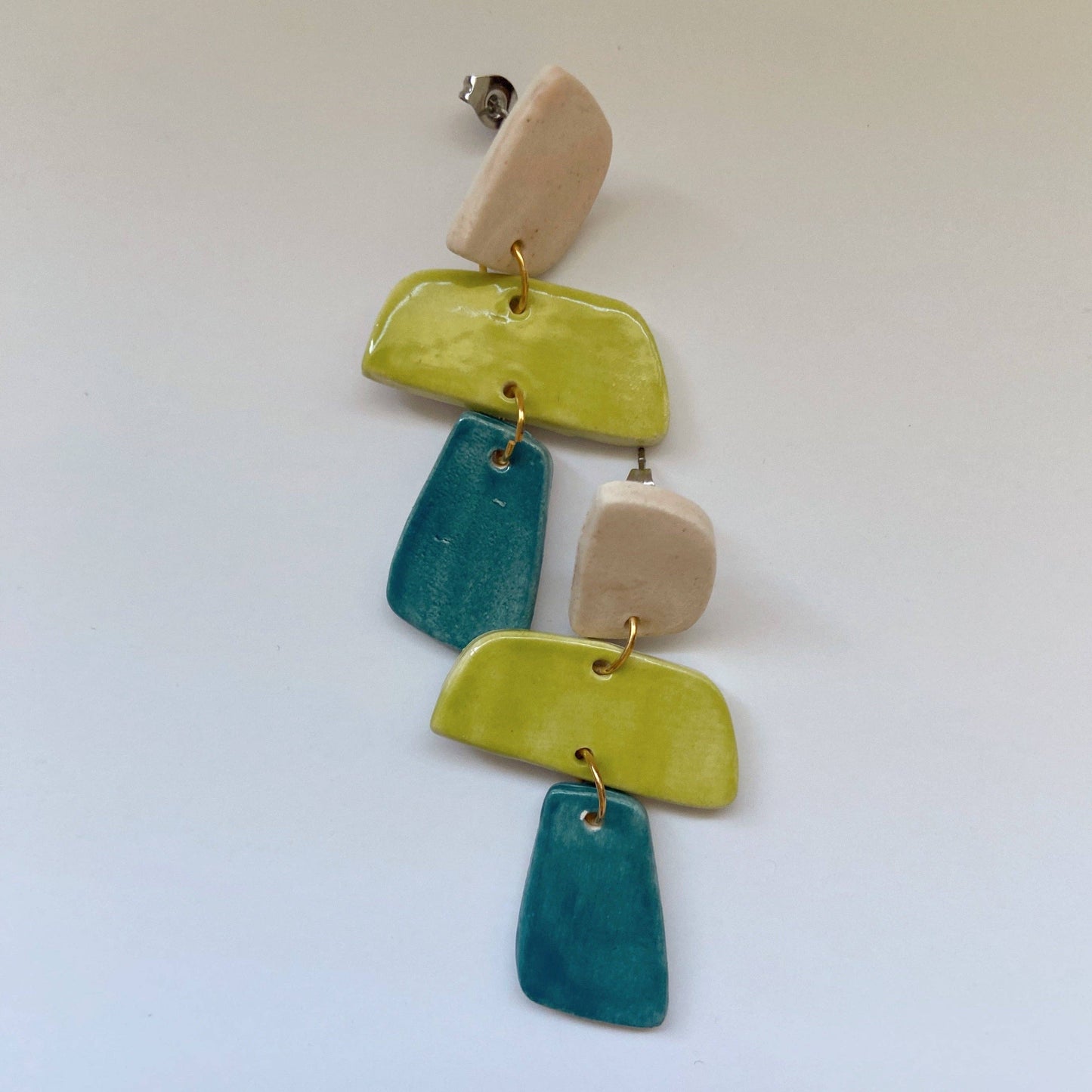 Tiff Hand Cut & Glazed White Earthenware Dangle Earrings
