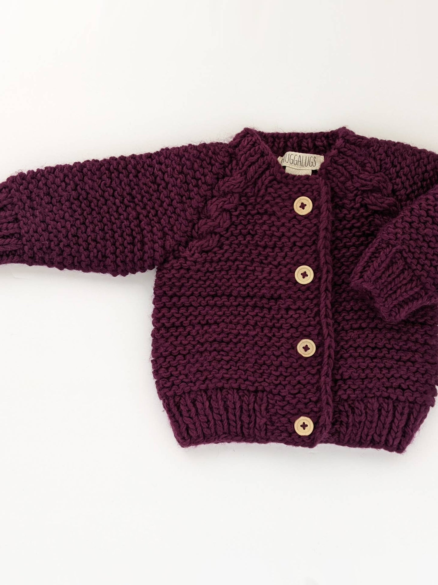 Plum Garter Stitch Cardigan Sweater