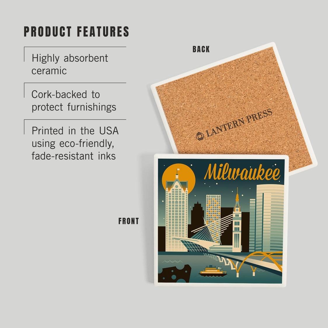 Milwaukee Retro Skyline Ceramic Coaster