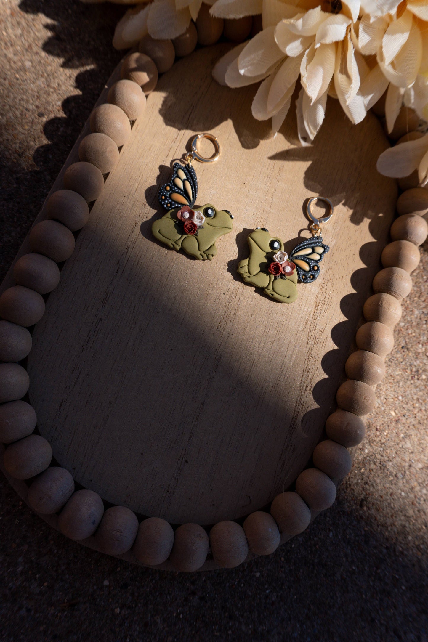 Whimsical Frog and Floral Polymer Clay Earrings