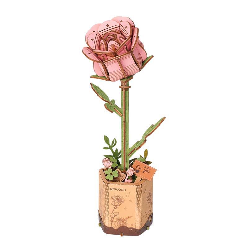 Rowood Pink Rose 3D Wooden Puzzle