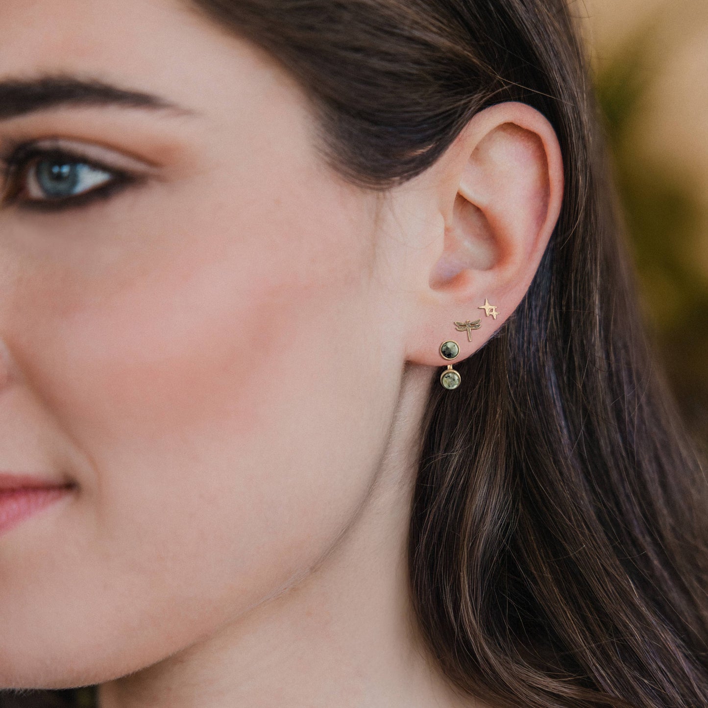 Stud Trio Ear Jacket Set - Dragonfly/African Turquoise/Gold
