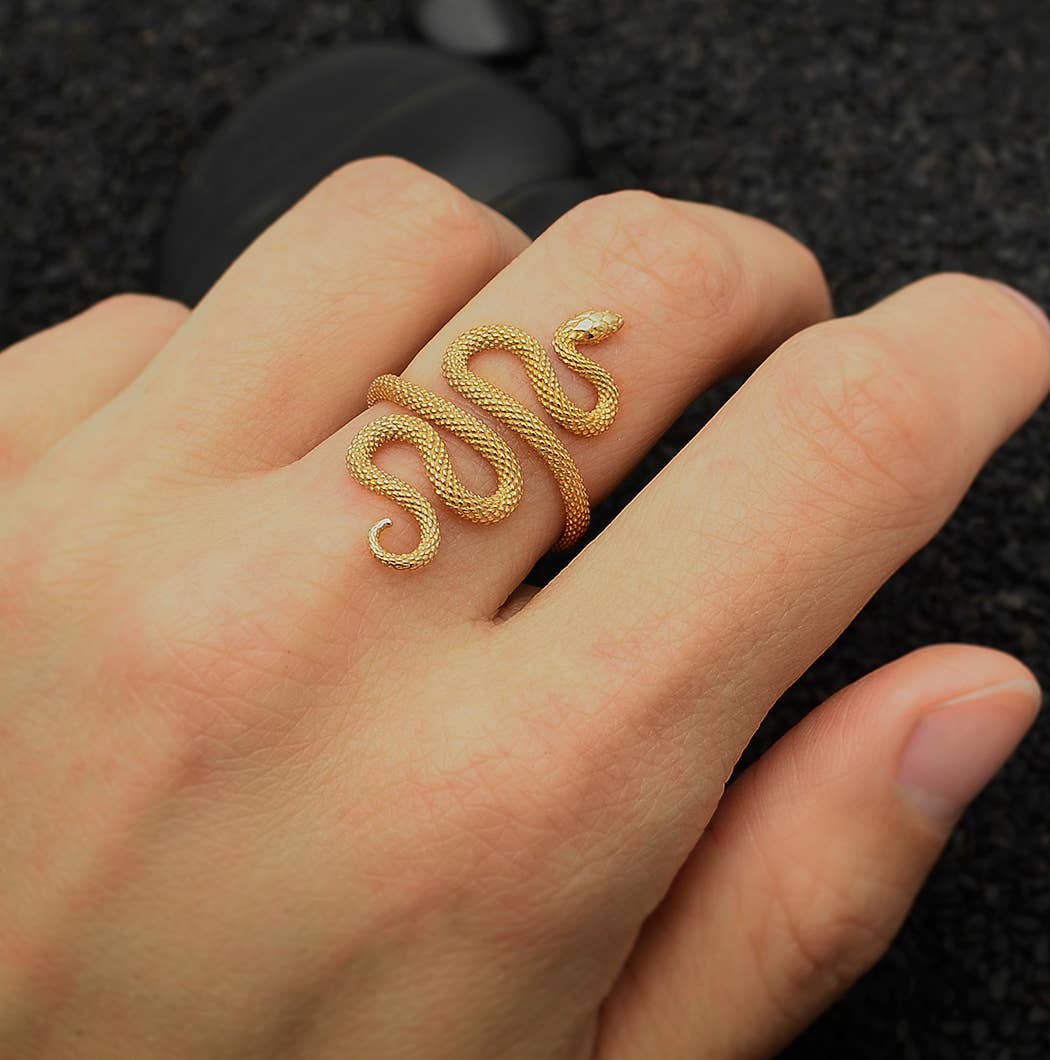 Sterling Silver or Bronze Textured Adjustable Snake Ring
