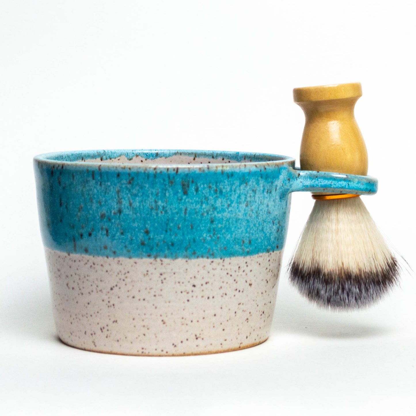 Light Blue Shave Bowl - Handthrown in Ohio, Ceramic & brush