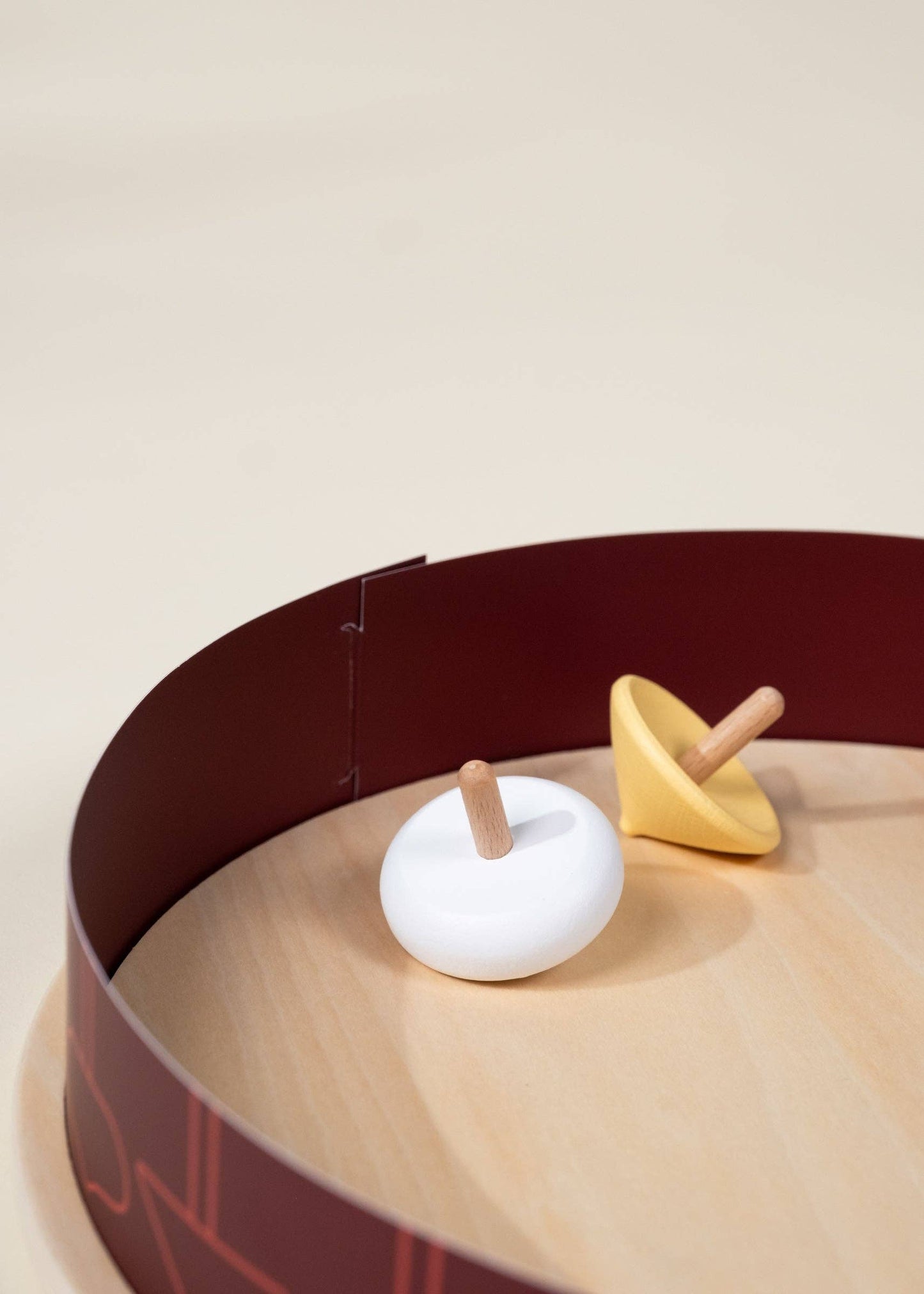 Set of 4 Wooden Spinning Tops with Arena