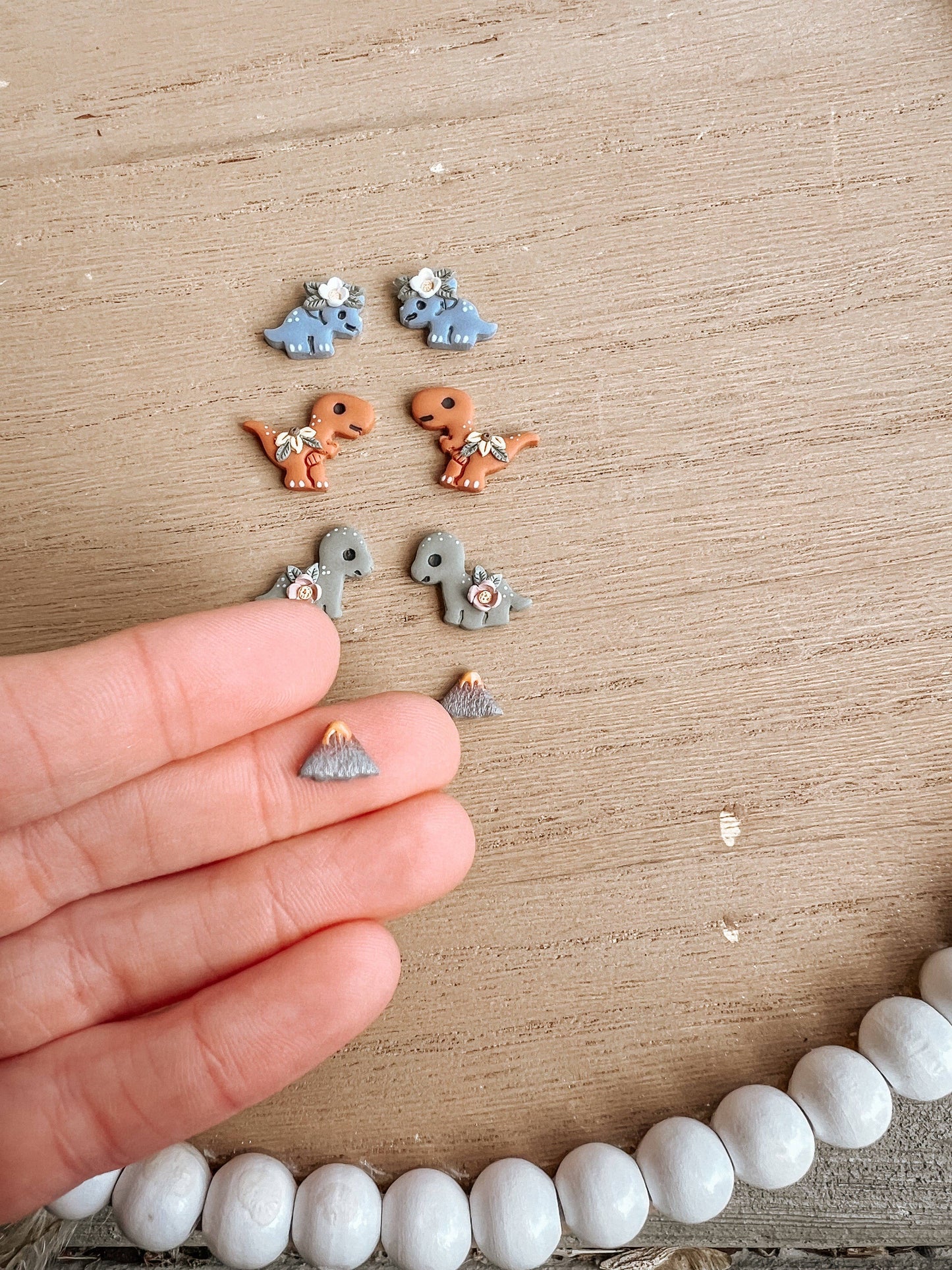 Dinosaur Clay Stud Earrings, Dainty Study Novelty Earrings