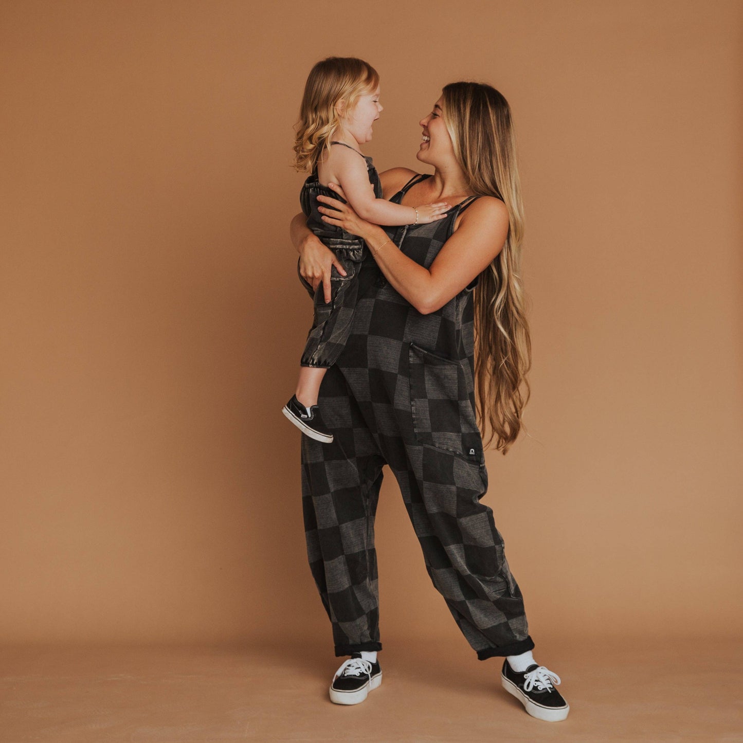 Women's Tank Romper - Black Denim Check