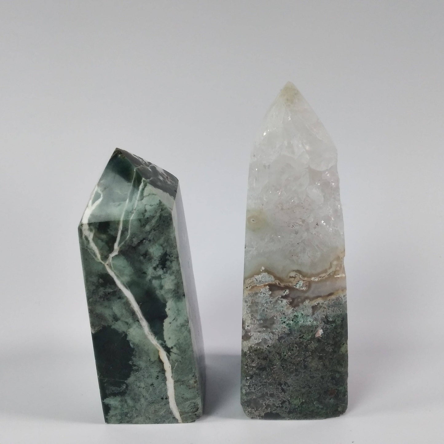 Moss Agate Four-Sided Obelisk Tower – Natural Crystal Tower