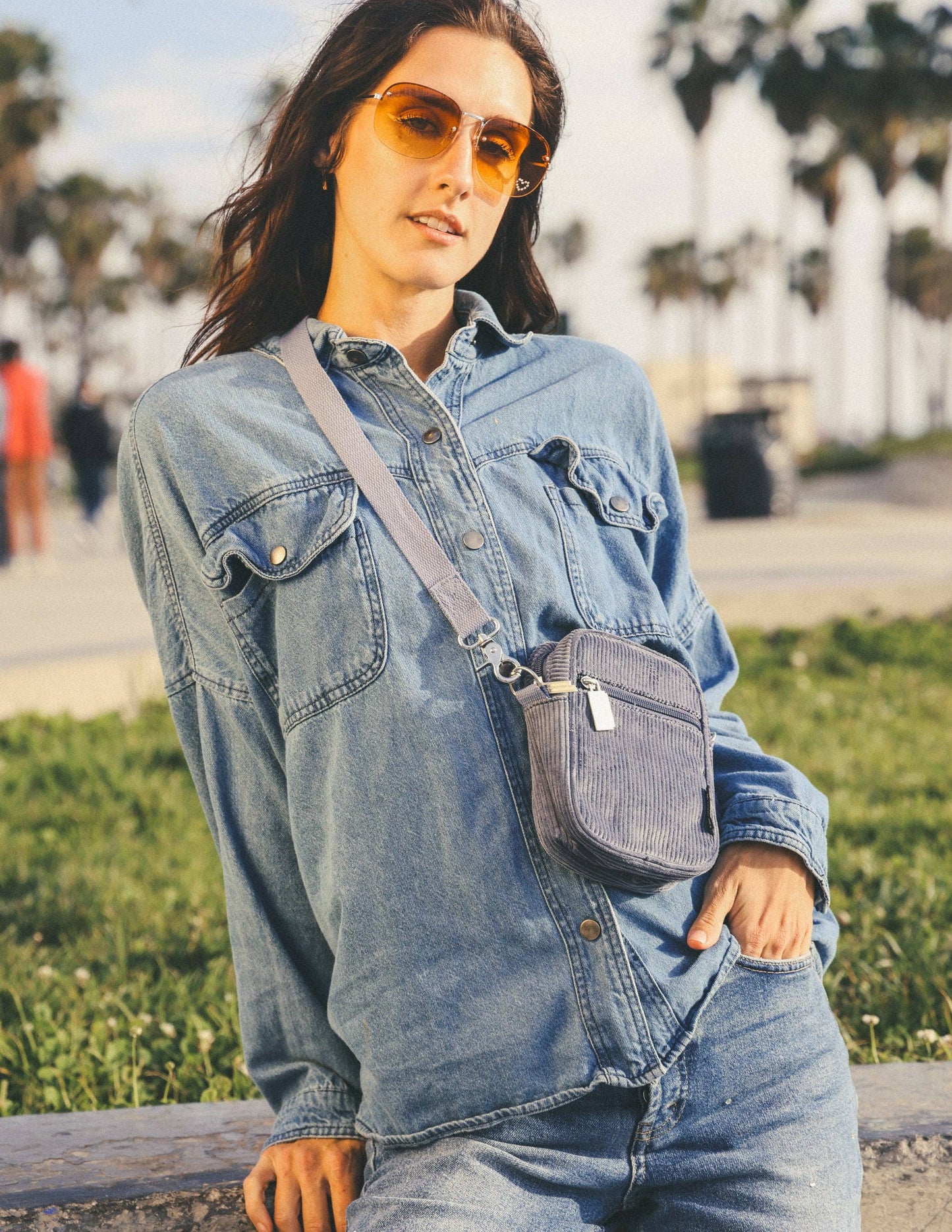 Corduroy Slate Blue Mini Crossbody Brick Bag