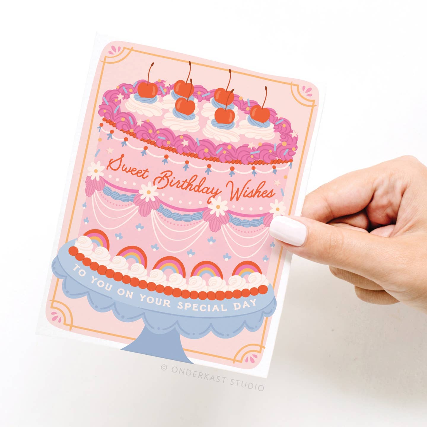 Sweet Birthday Wishes Retro Cake Greeting Card