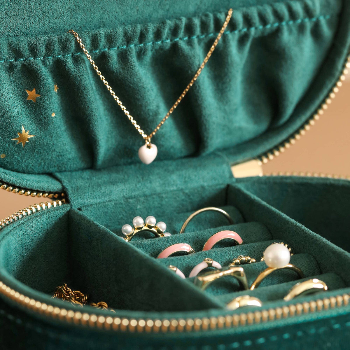 Starry Night Printed Velvet Oval Jewellery Case in Teal
