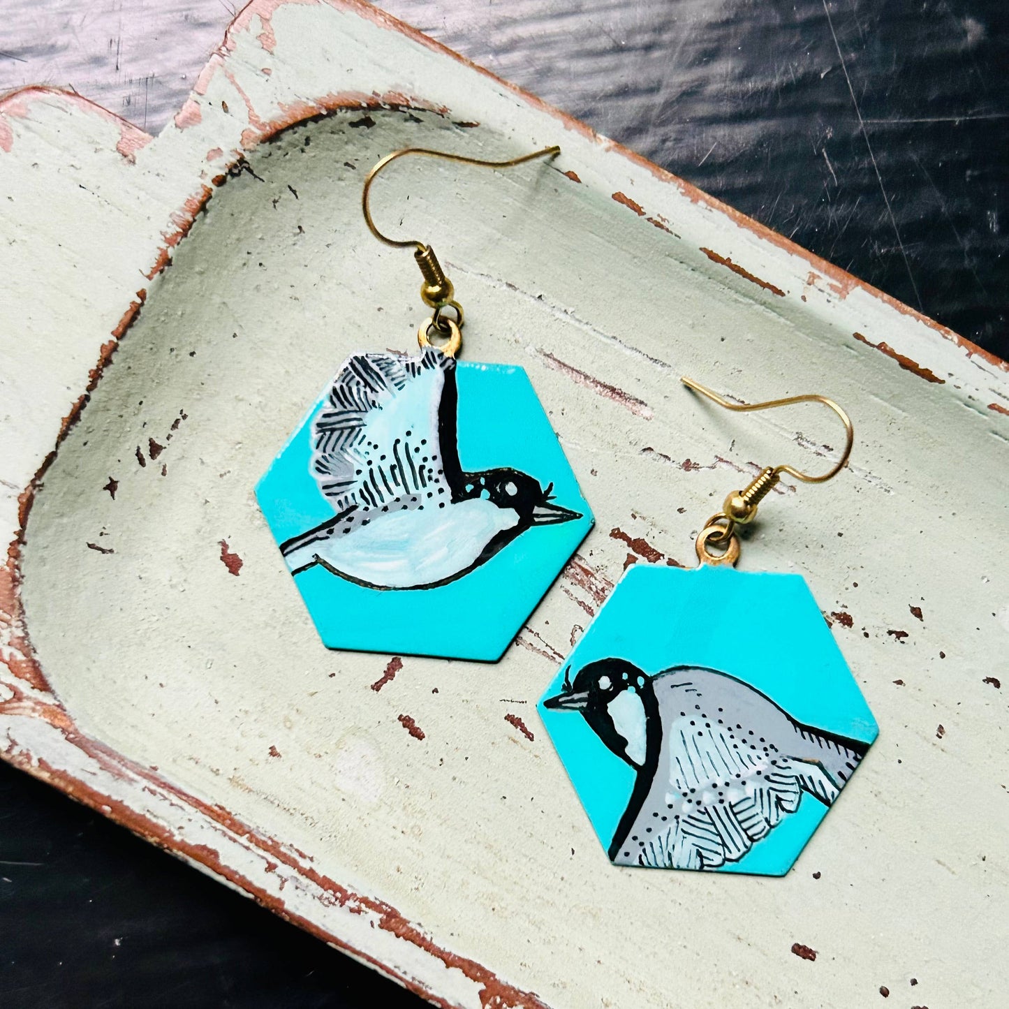 One-of-a-Kind Earrings: Chickadee