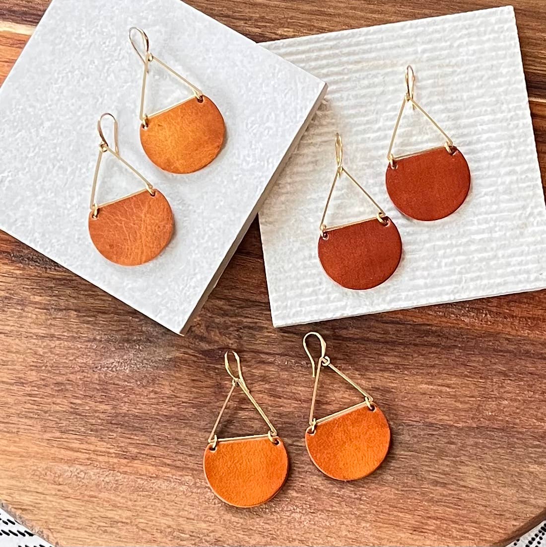 Hand Dyed Leather and Brass Triangle Earring