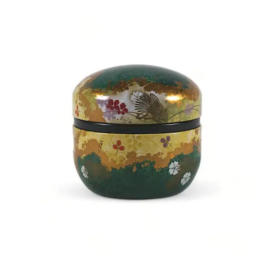 Green Floral Design Tea Leaves Container 3.5oz