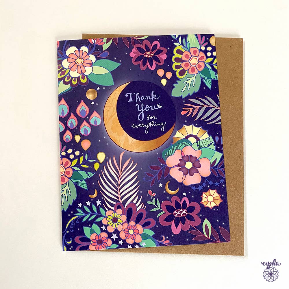 BOX of 8 Moon Thank you card,  thank you notecards