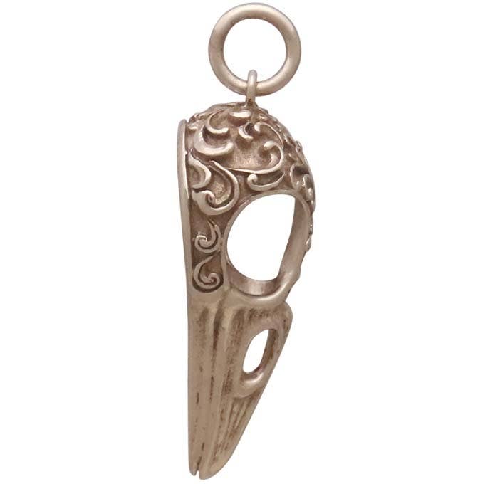 Raven Skull Charm with Scroll Carving 28x11mm