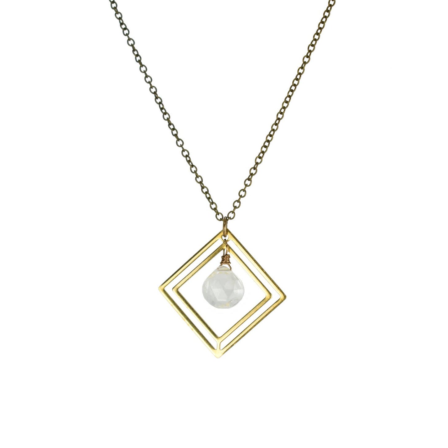 Clear Quartz Inside Double Golden Diamond Necklace