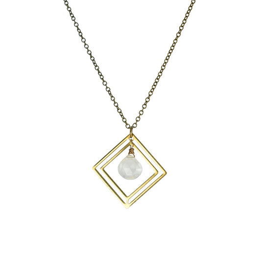 Clear Quartz Inside Double Golden Diamond Necklace