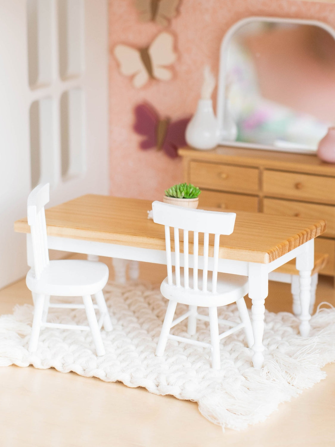 Dollhouse Farm Style Dining Table Natural Wood & White