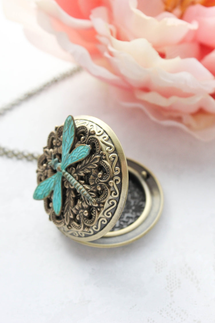 Big Dragonfly Locket Pendant Necklace