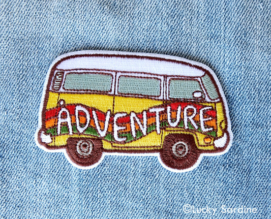 Rainbow Hippie Van Adventure Embroidered Iron-on Patch