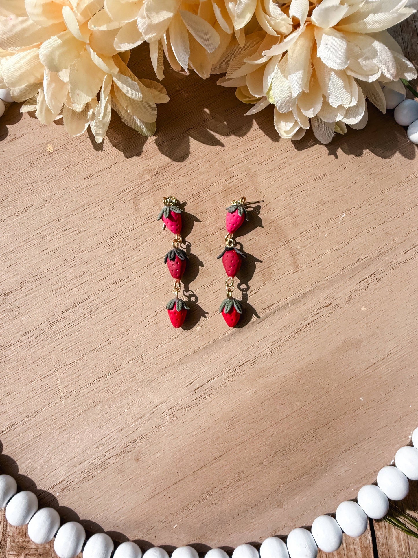 Strawberry Dangle Earrings, Boho Clay Earrings, Summer