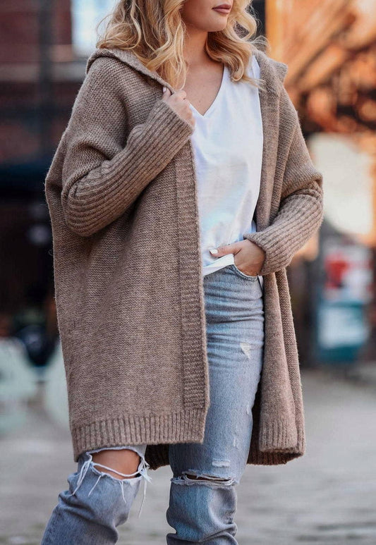 Fall Loose Soft Midi Knit Hooded Cardigan