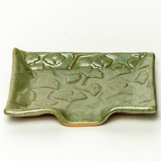 Ginkgo Leaf Pattern Ceramic Green Soap Dish