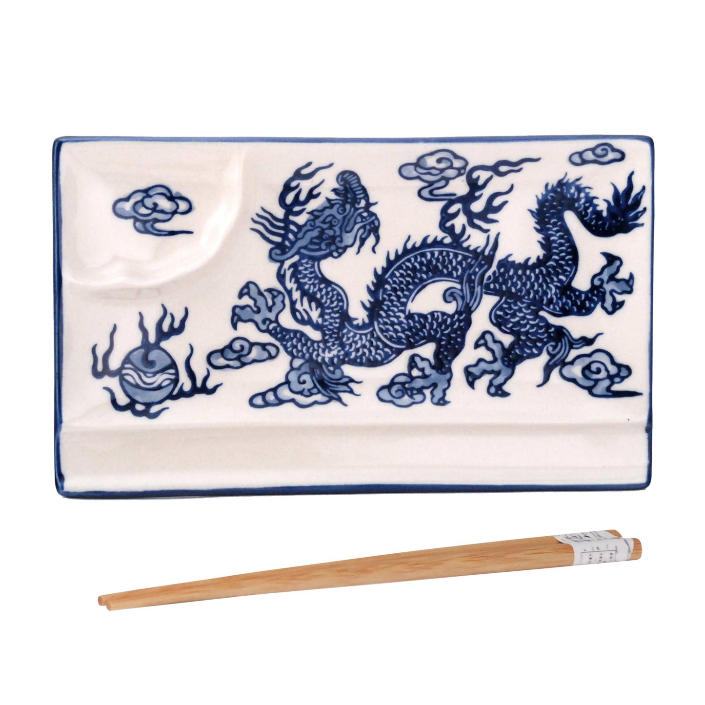 MIRA DIVIDED PLATE WITH CHOPSTICKS – BLUE CHINESE DRAGONS