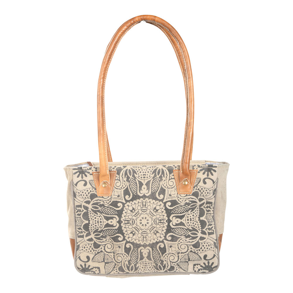 Tan Canvas Shoulder Bag With Print